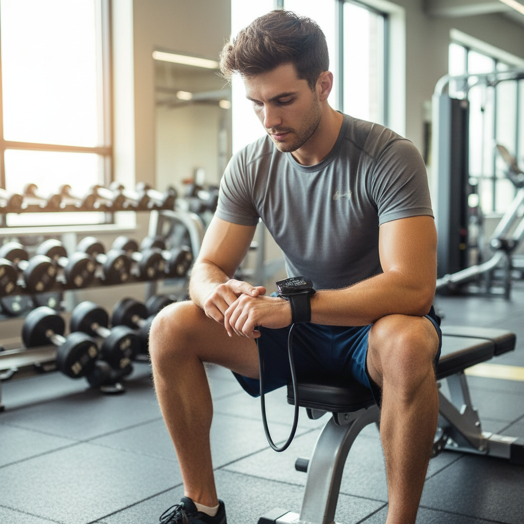 Deportista con tensiómetro