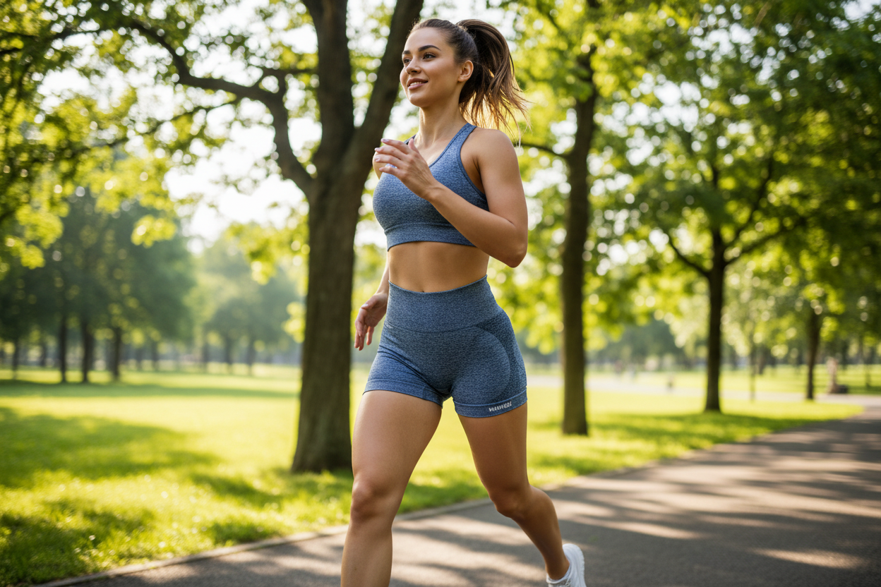Shorts deportivos azul corriendo